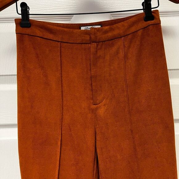 Lexi Drew Moleskin Faux Suede Rust Boot Cut Retro Pants sz S ( flaw) - Picture 2 of 6